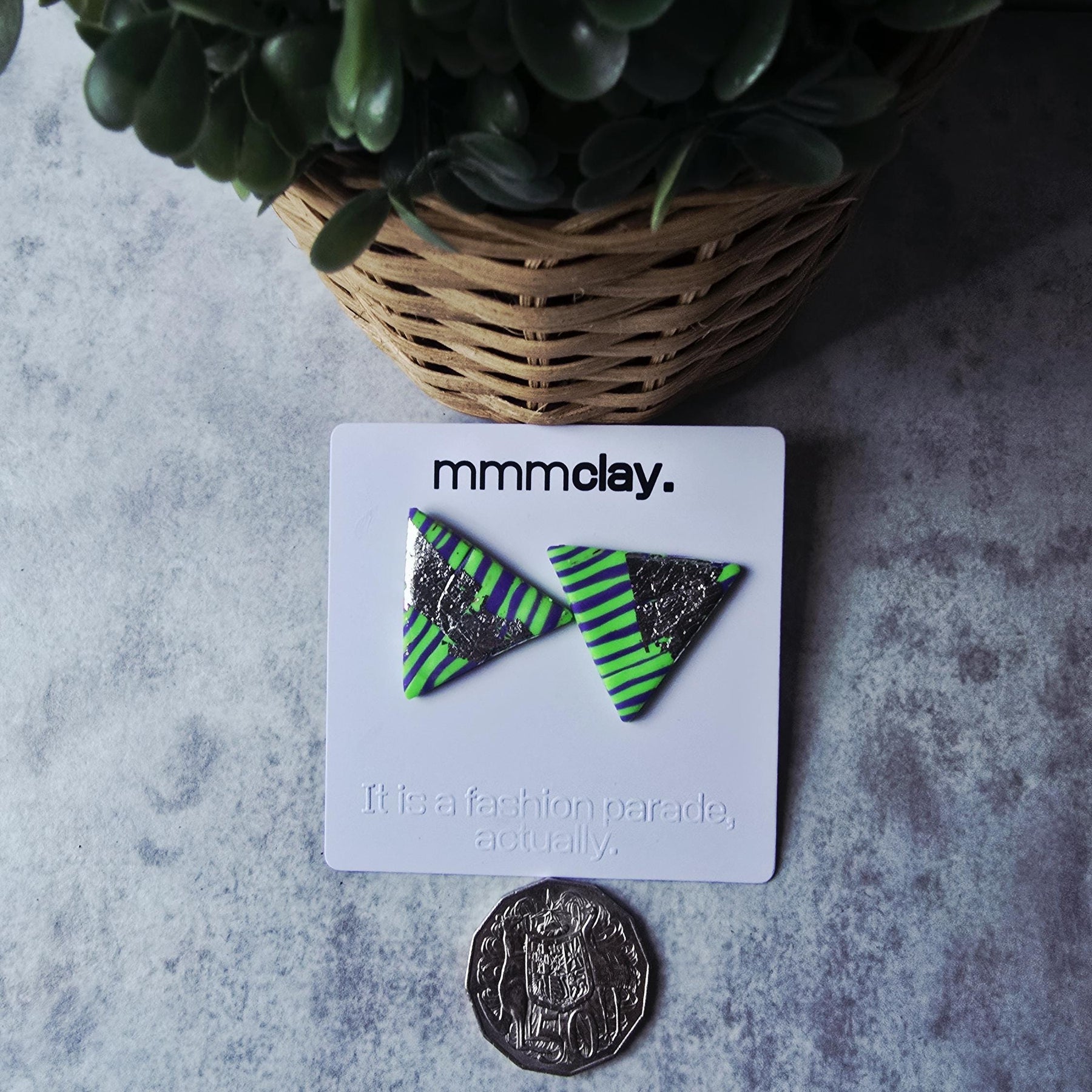 Neon Green Purple Triangle Studs