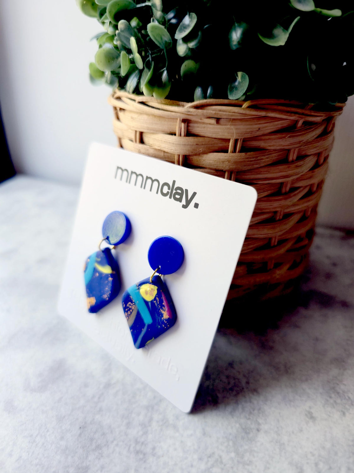 Blue Teardrop Terrazzo Copper Polymer Clay Dangle Earrings