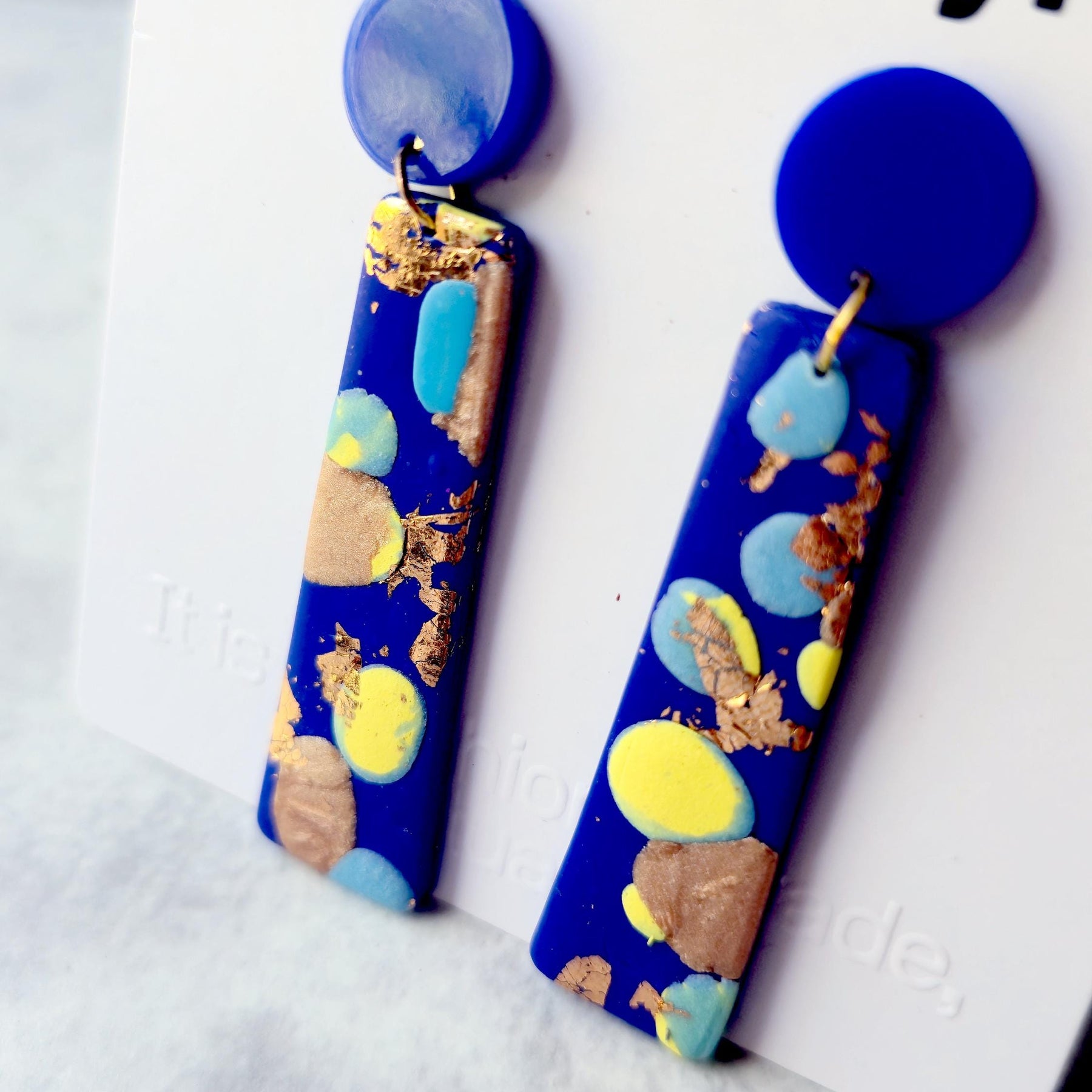 Cobalt Blue Terrazzo Polymer Clay Statement Drops