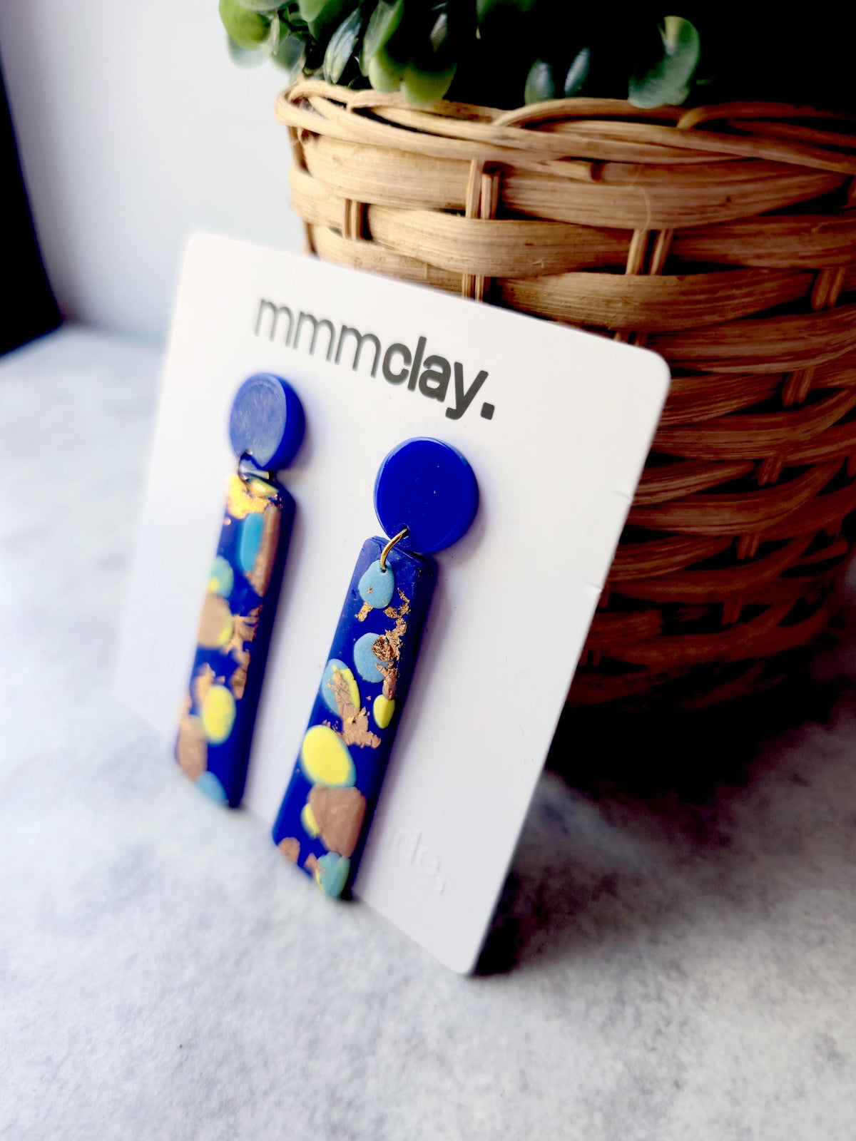 Cobalt Blue Terrazzo Polymer Clay Statement Drops