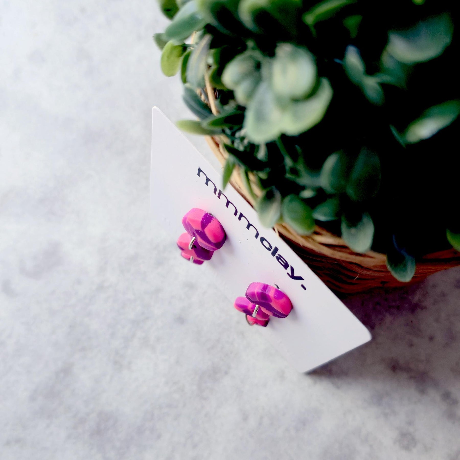 Hot Pink & Purple Triple Drop Polymer Clay Earrings