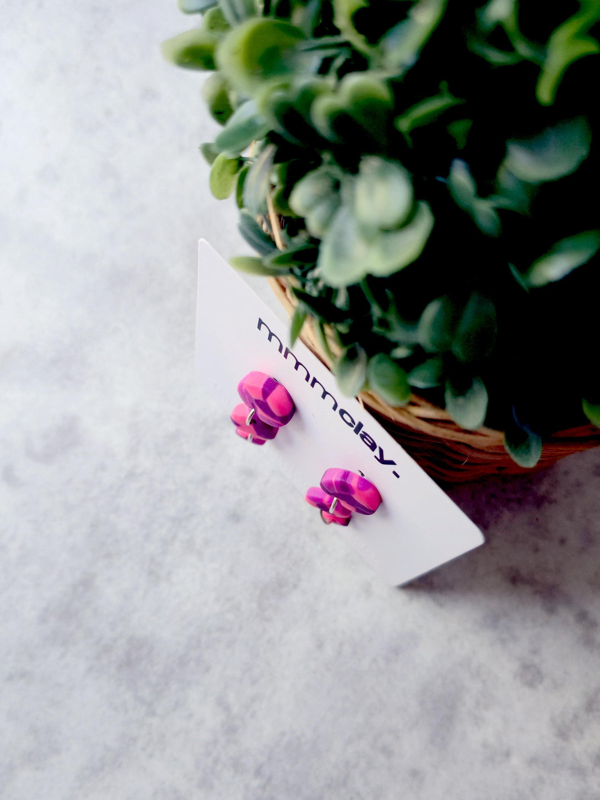 Hot Pink & Purple Triple Drop Polymer Clay Earrings
