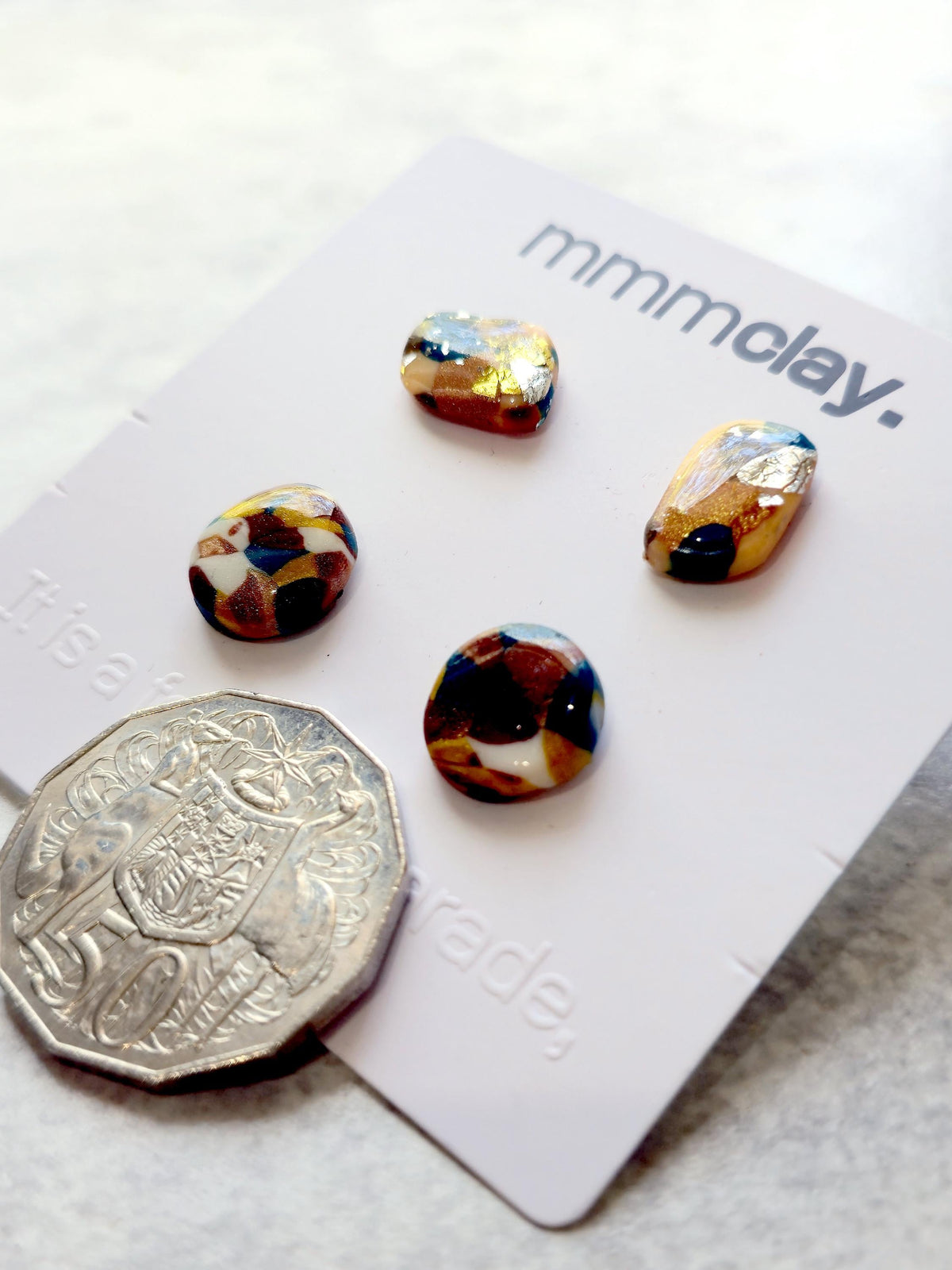Navy Multicolour Polymer Clay Stud Set | 4 Handmade Earrings