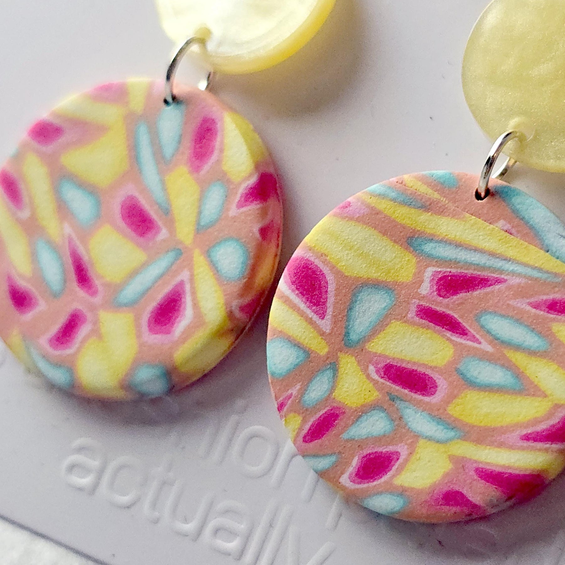 Pastel Yellow Double Disc Polymer Clay Drop Earrings