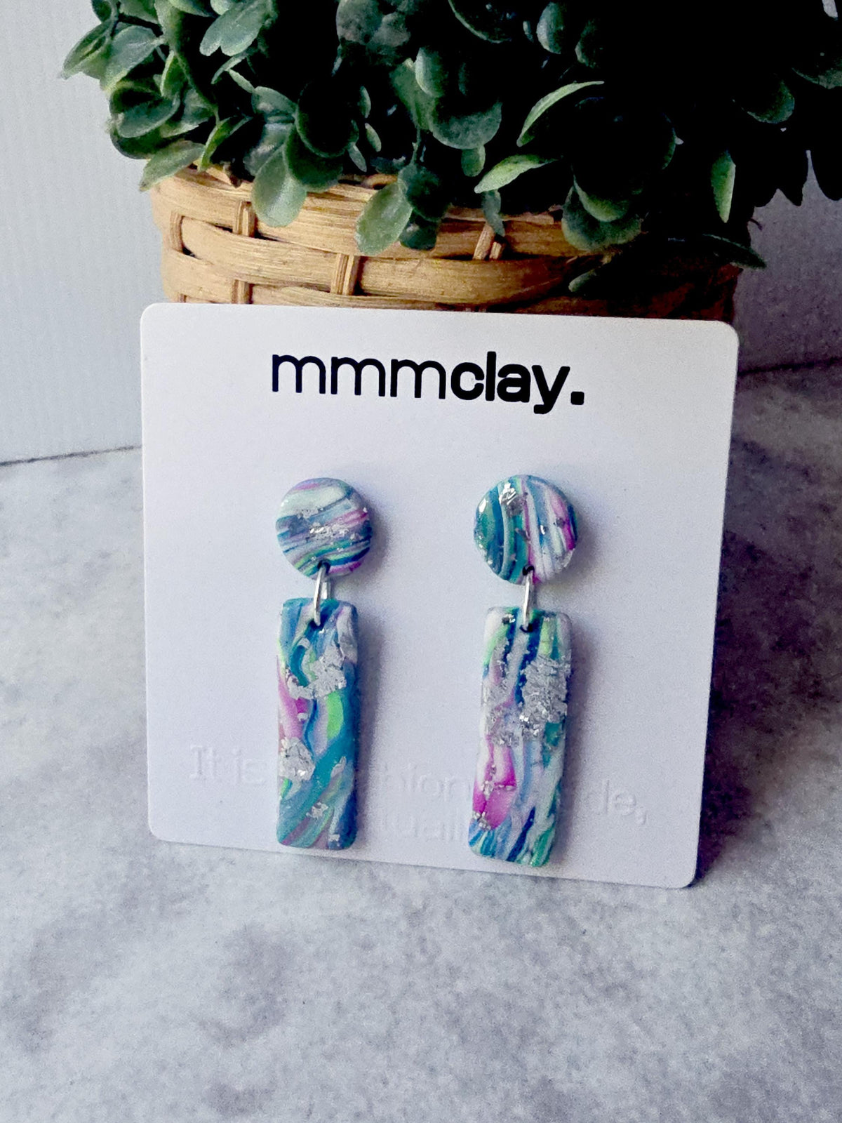 Electric Light Blue Marbled Rectanglular Polymer Clay Drops