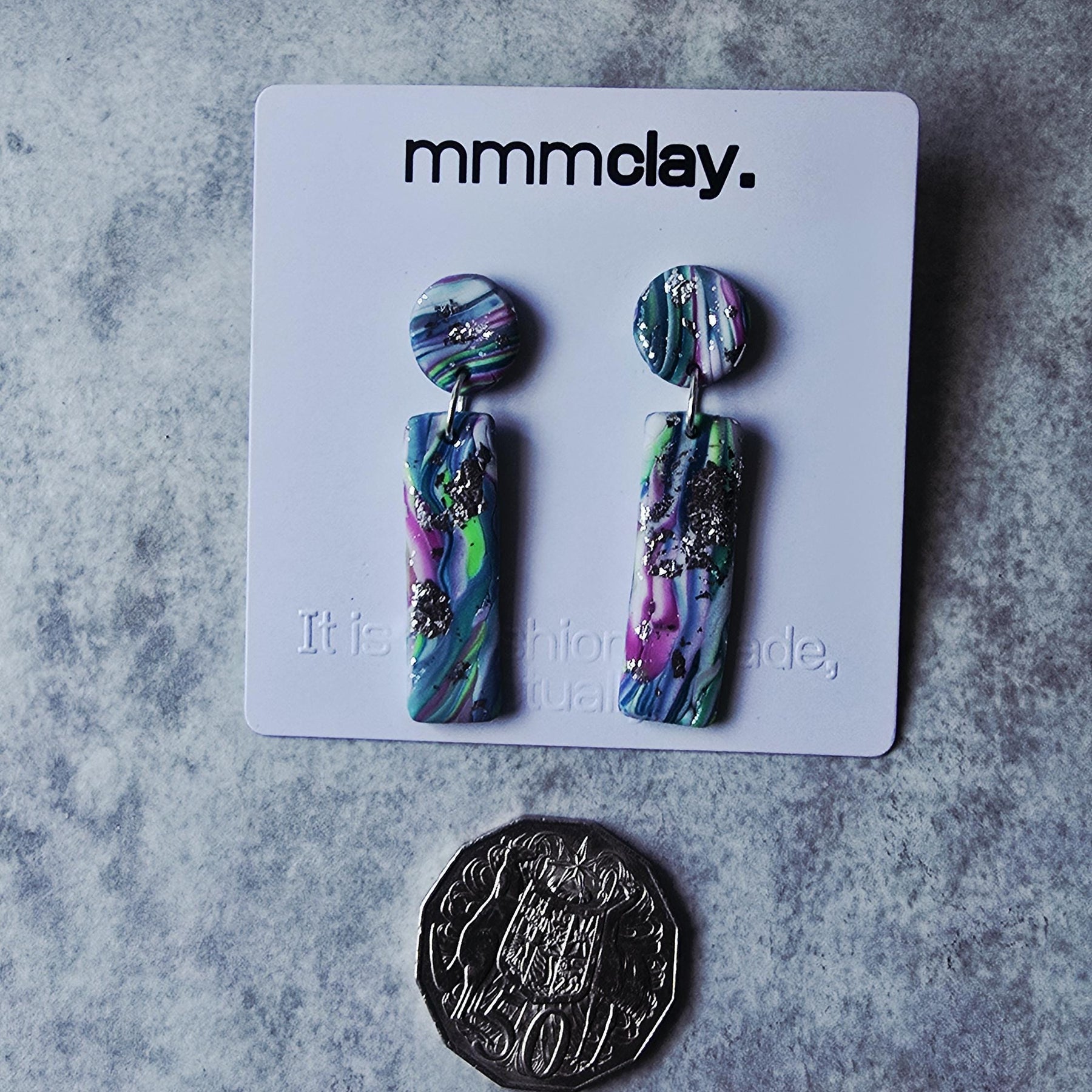 Electric Light Blue Marbled Rectanglular Polymer Clay Drops