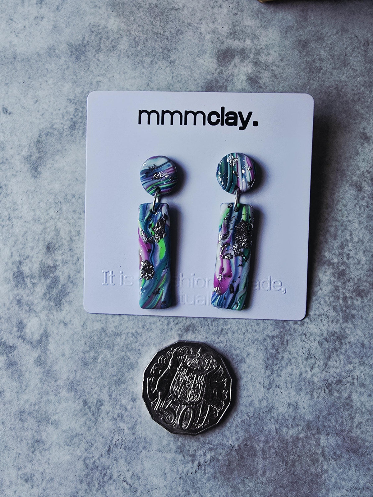 Electric Light Blue Marbled Rectanglular Polymer Clay Drops