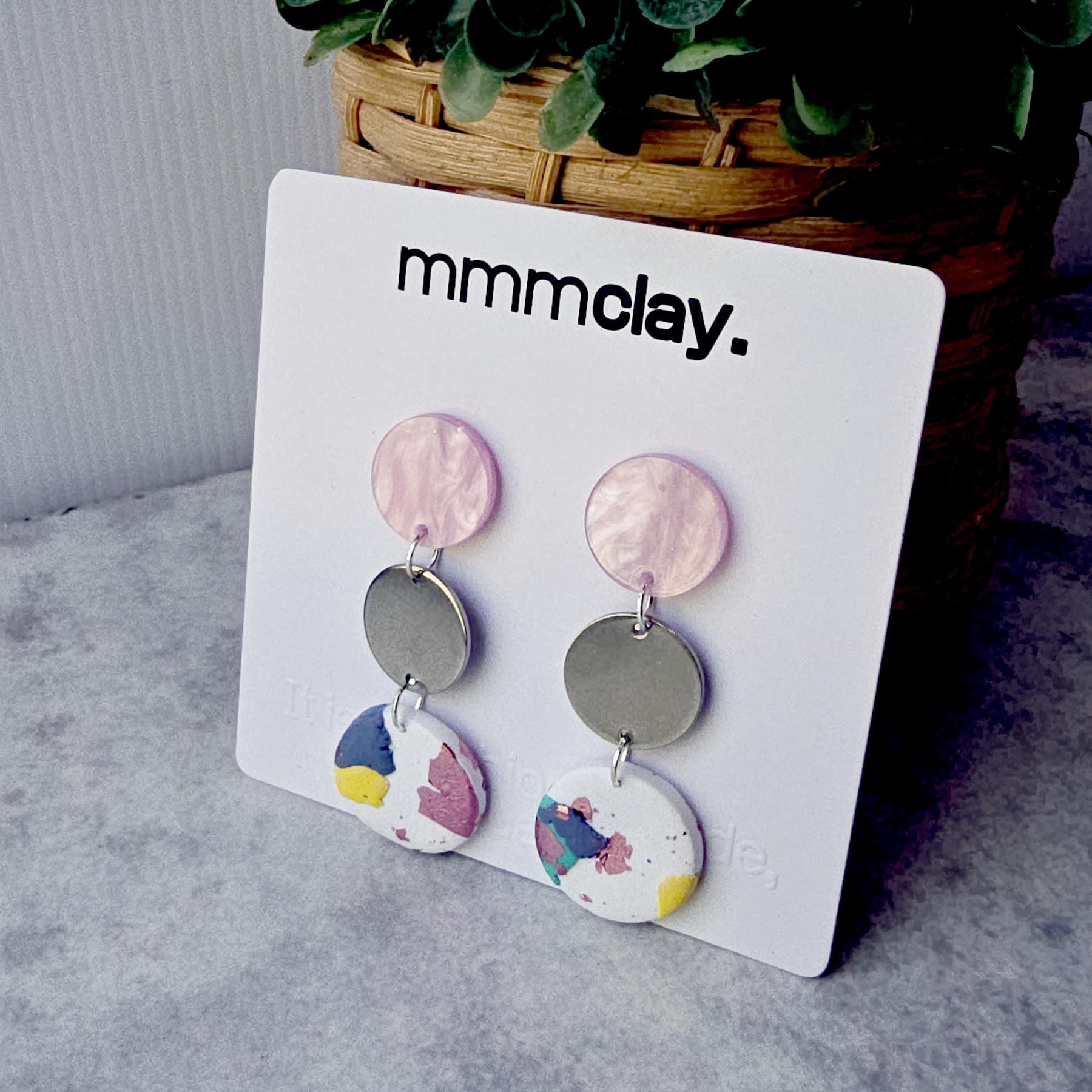 Blush Pink Terrazzo Polymer Clay Drop Earrings