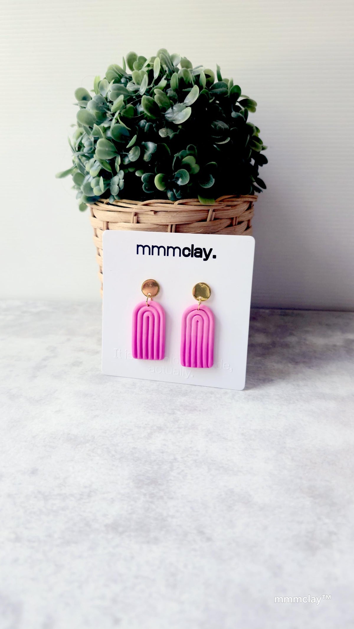 Hot Pink Arch Polymer Clay Statement Earrings