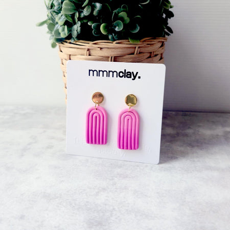 Hot Pink Arch Polymer Clay Statement Earrings