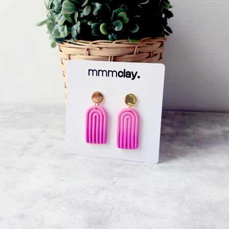 Hot Pink Polymer Clay Arch Earrings