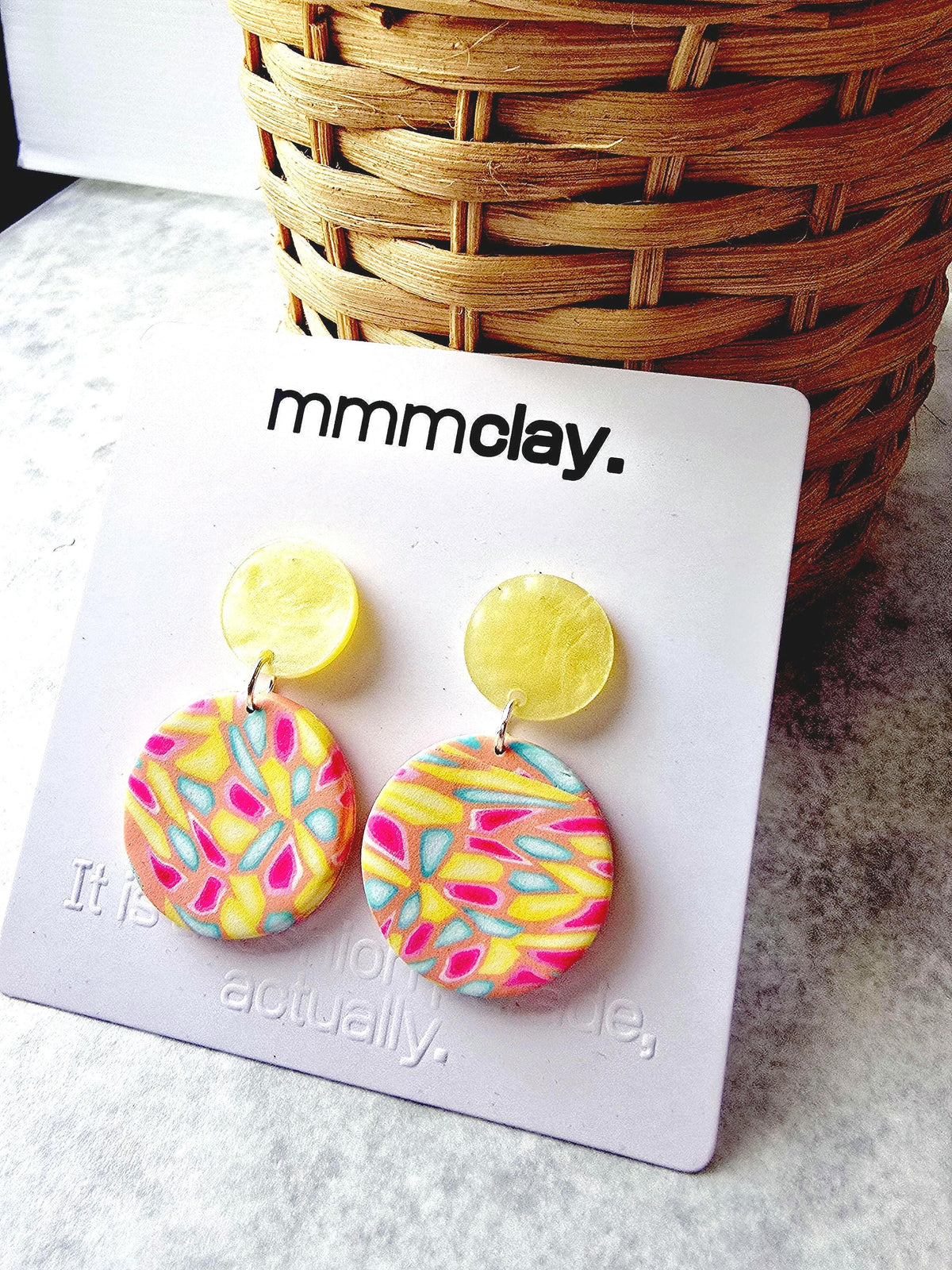 Pastel Yellow Double Disc Polymer Clay Drop Earrings