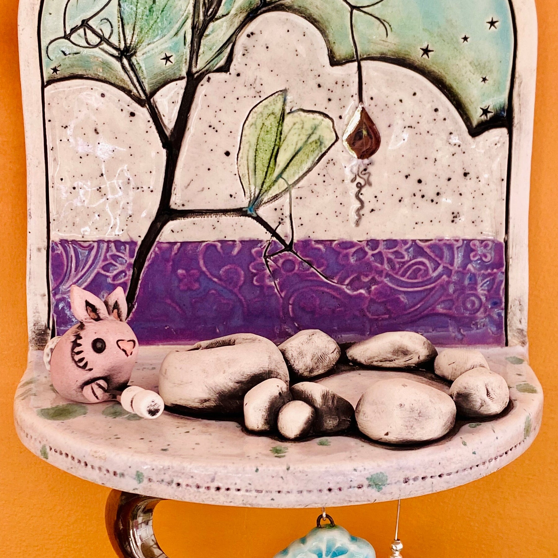 Whimsical Wall Shelf/Shrine/Altar with a Bunny