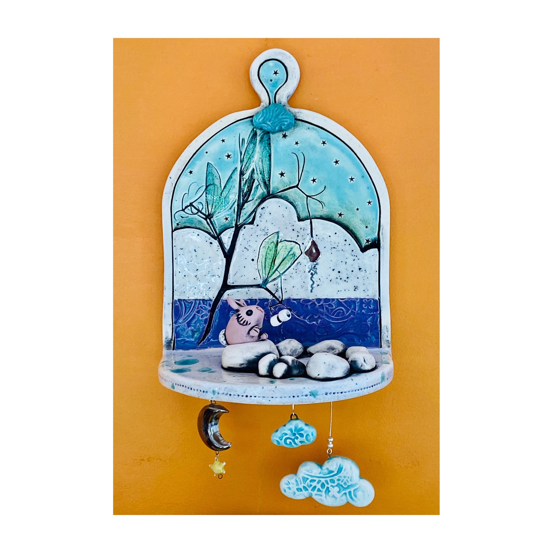 Whimsical Wall Shelf/Shrine/Altar with a Bunny