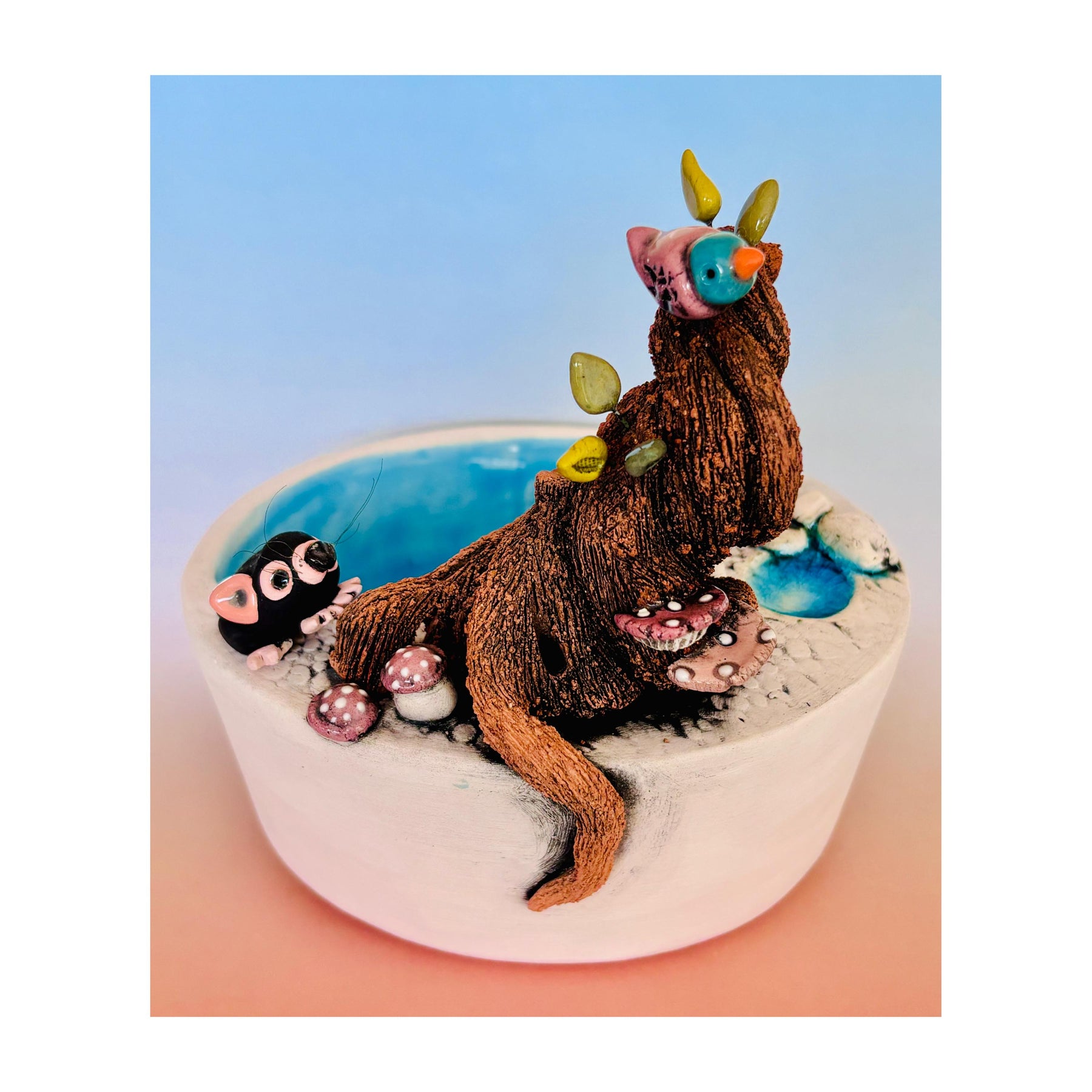 Handmade Earthenware Nature Scene Planter with a Tasmanian Devil