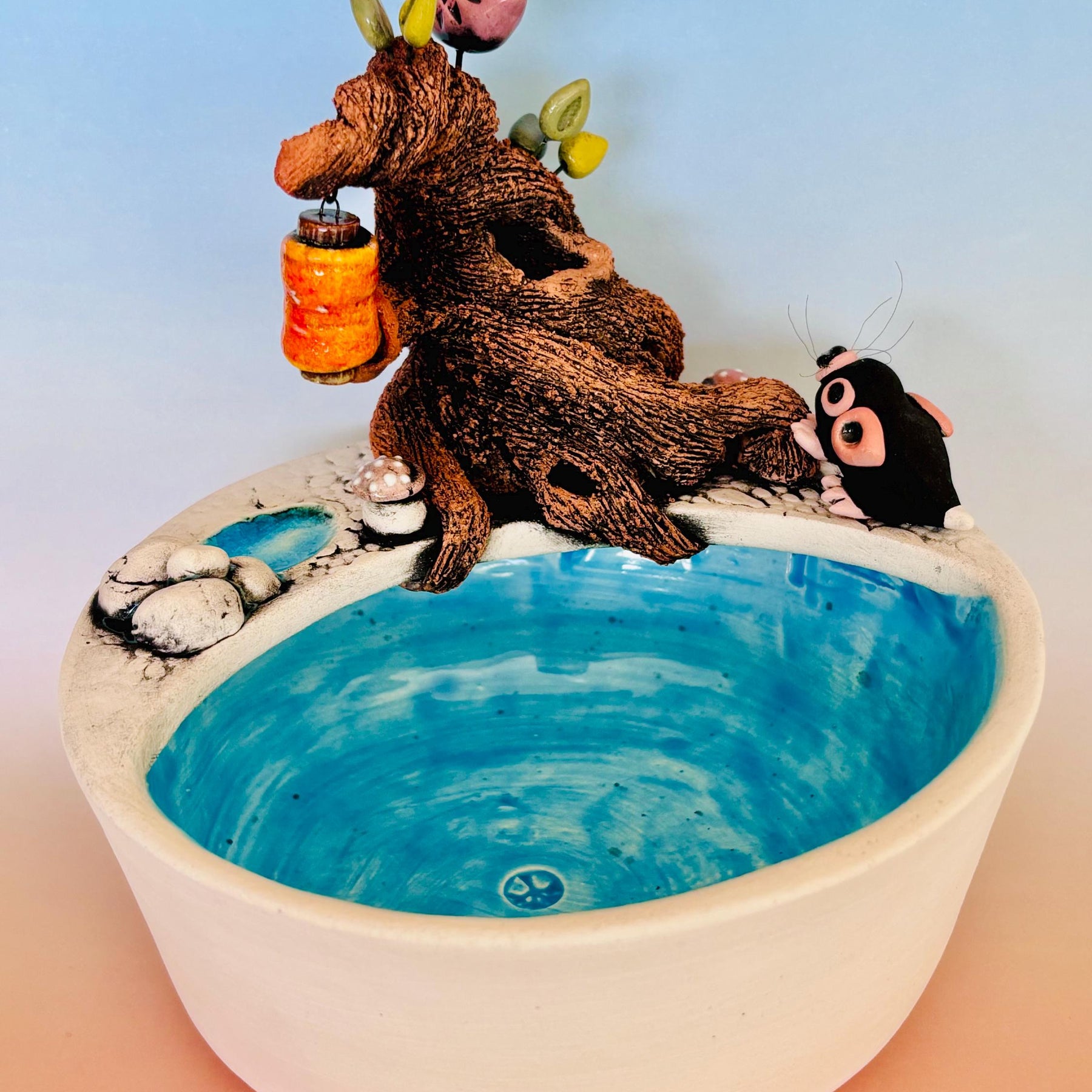 Handmade Earthenware Nature Scene Planter with a Tasmanian Devil