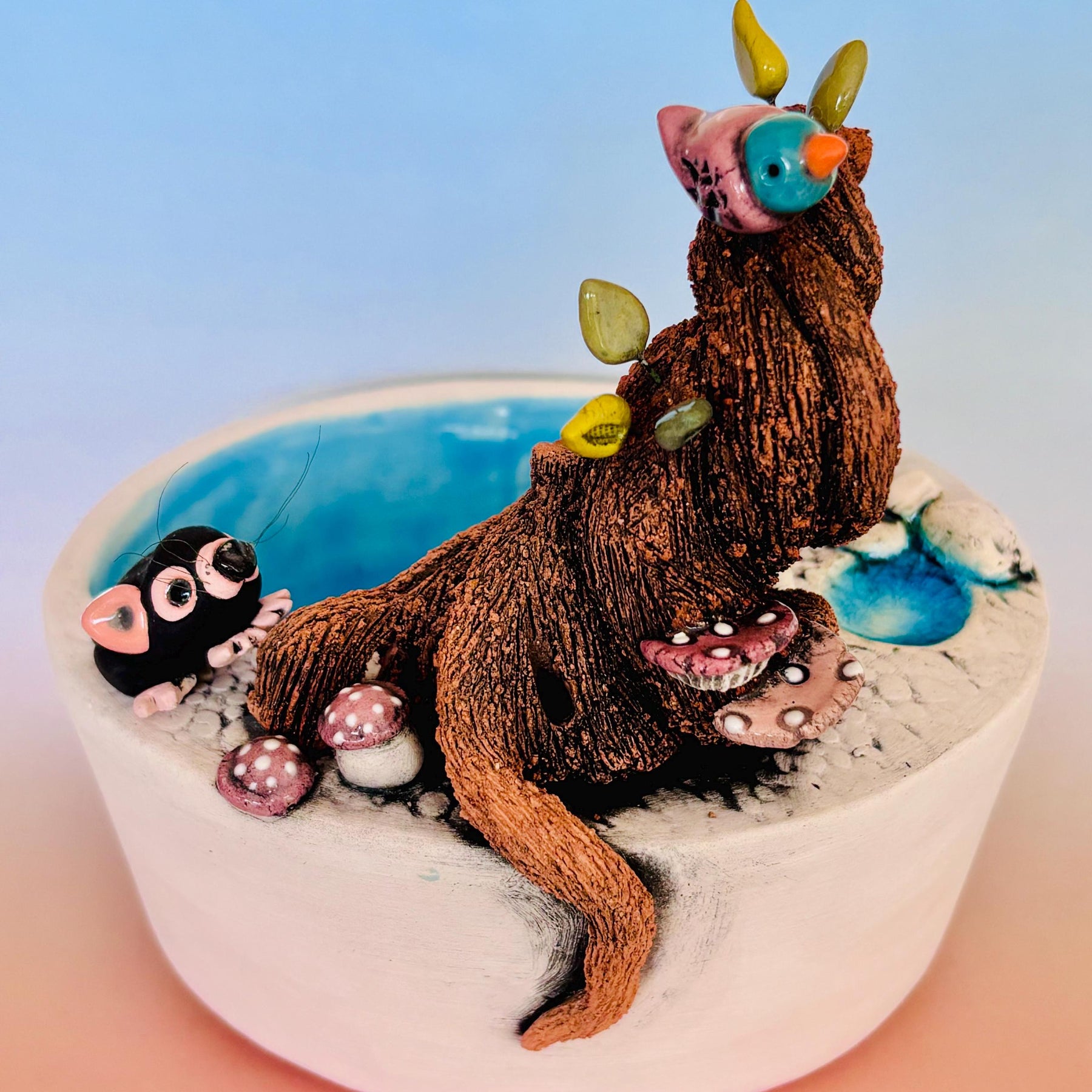 Handmade Earthenware Nature Scene Planter with a Tasmanian Devil