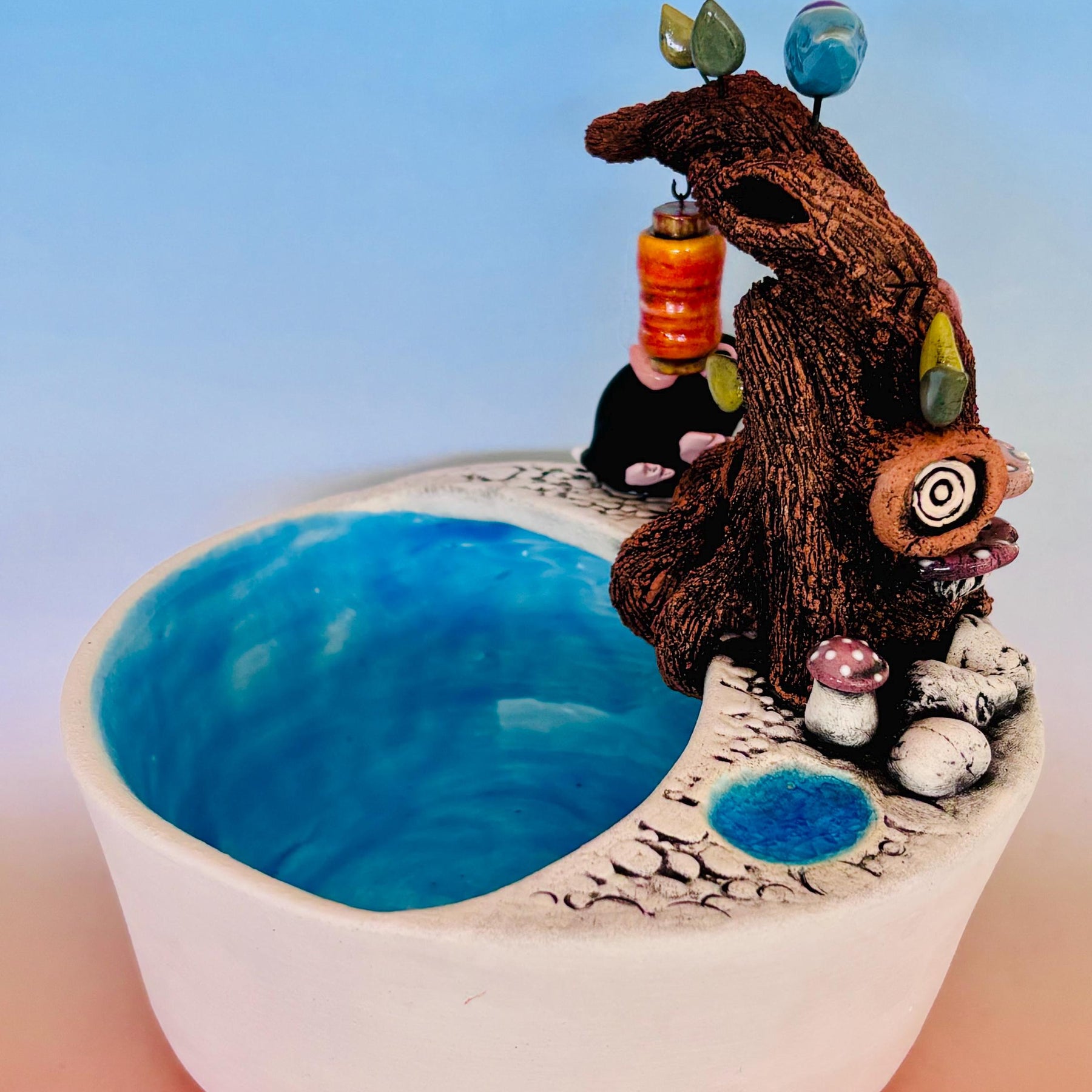 Handmade Earthenware Nature Scene Planter with a Tasmanian Devil