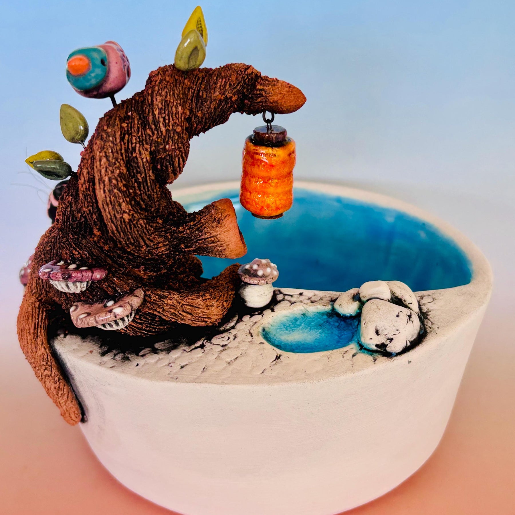 Handmade Earthenware Nature Scene Planter with a Tasmanian Devil