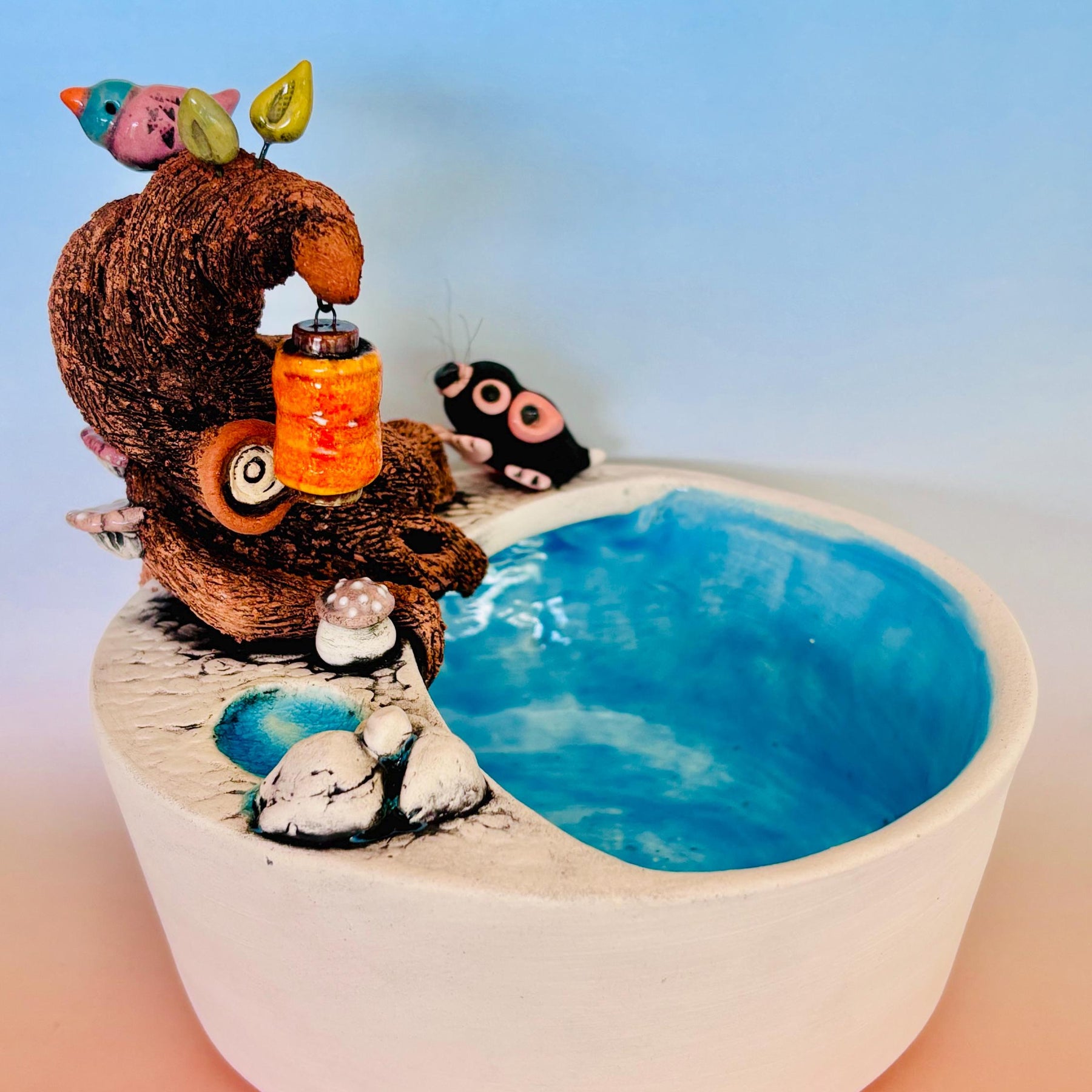 Handmade Earthenware Nature Scene Planter with a Tasmanian Devil