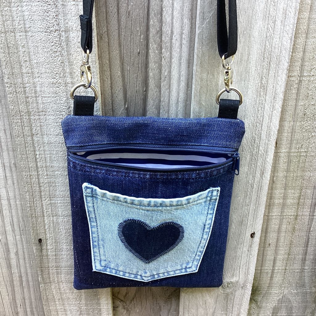 Upcycled Denim Crossbody Bag – Blue Heart Pocket