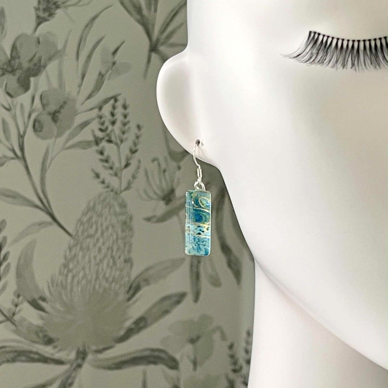 Blue and Gold Luxurious Japanese Paper Earrings • Handmade - One of a Kind