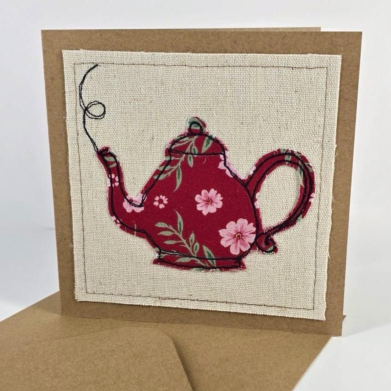 Fabric Greeting Card & Envelope| Tea Time| 13cm x 13cm
