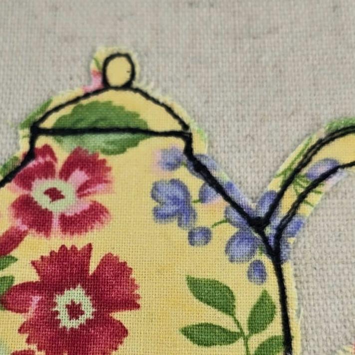 Fabric Greeting Card & Envelope| Tea Time| 13cm x 13cm