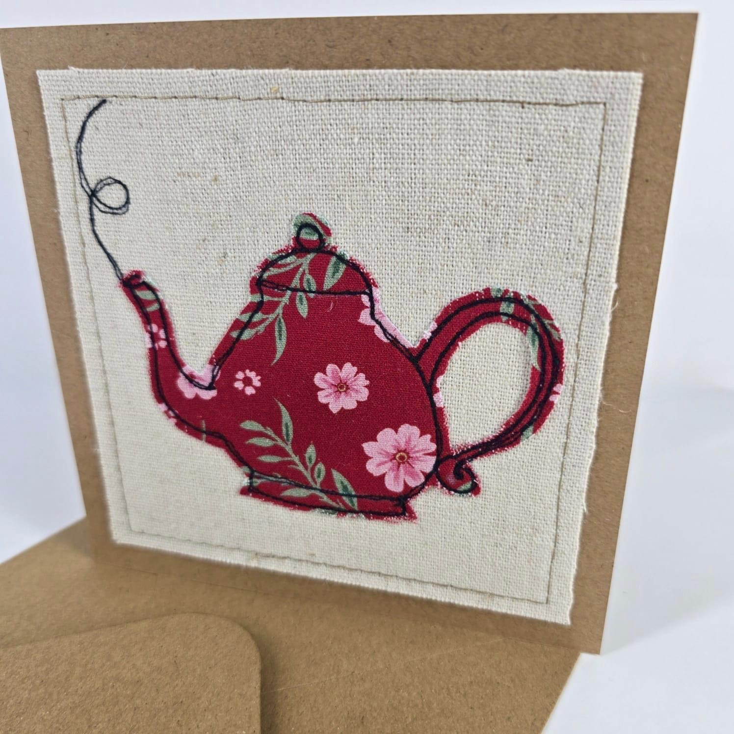 Fabric Greeting Card & Envelope| Tea Time| 13cm x 13cm