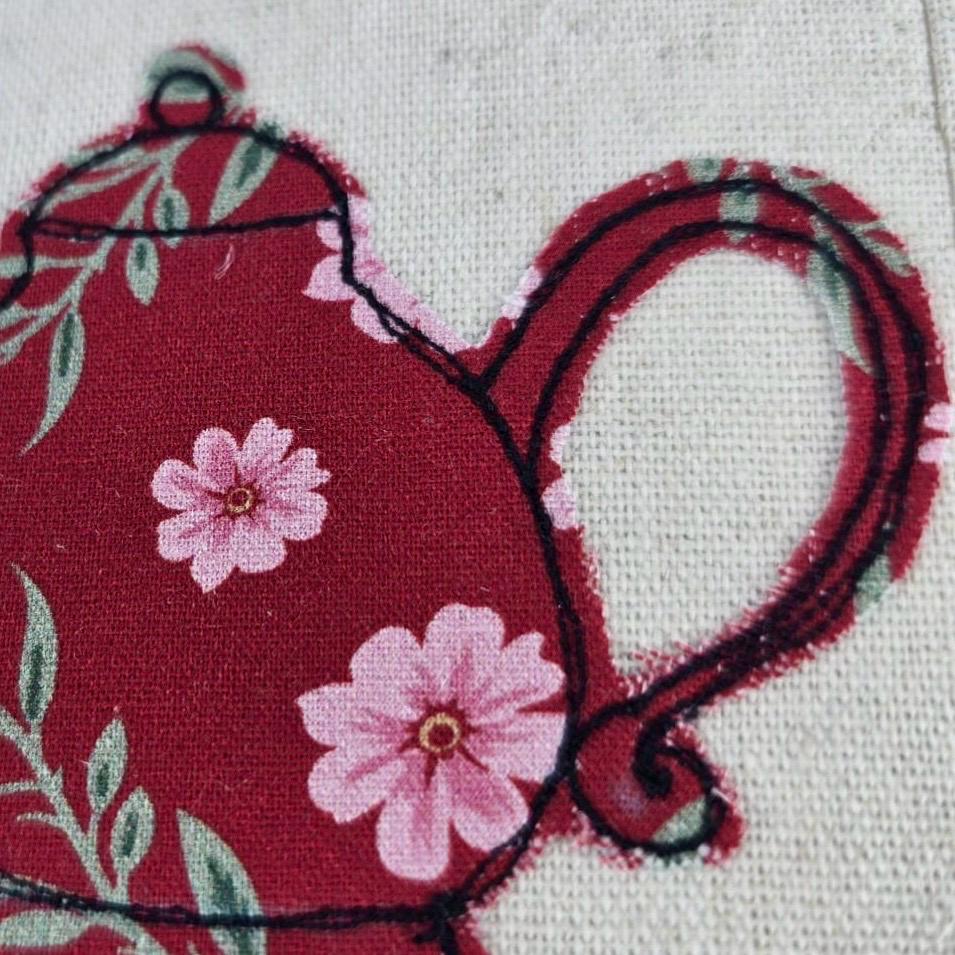 Fabric Greeting Card & Envelope| Tea Time| 13cm x 13cm