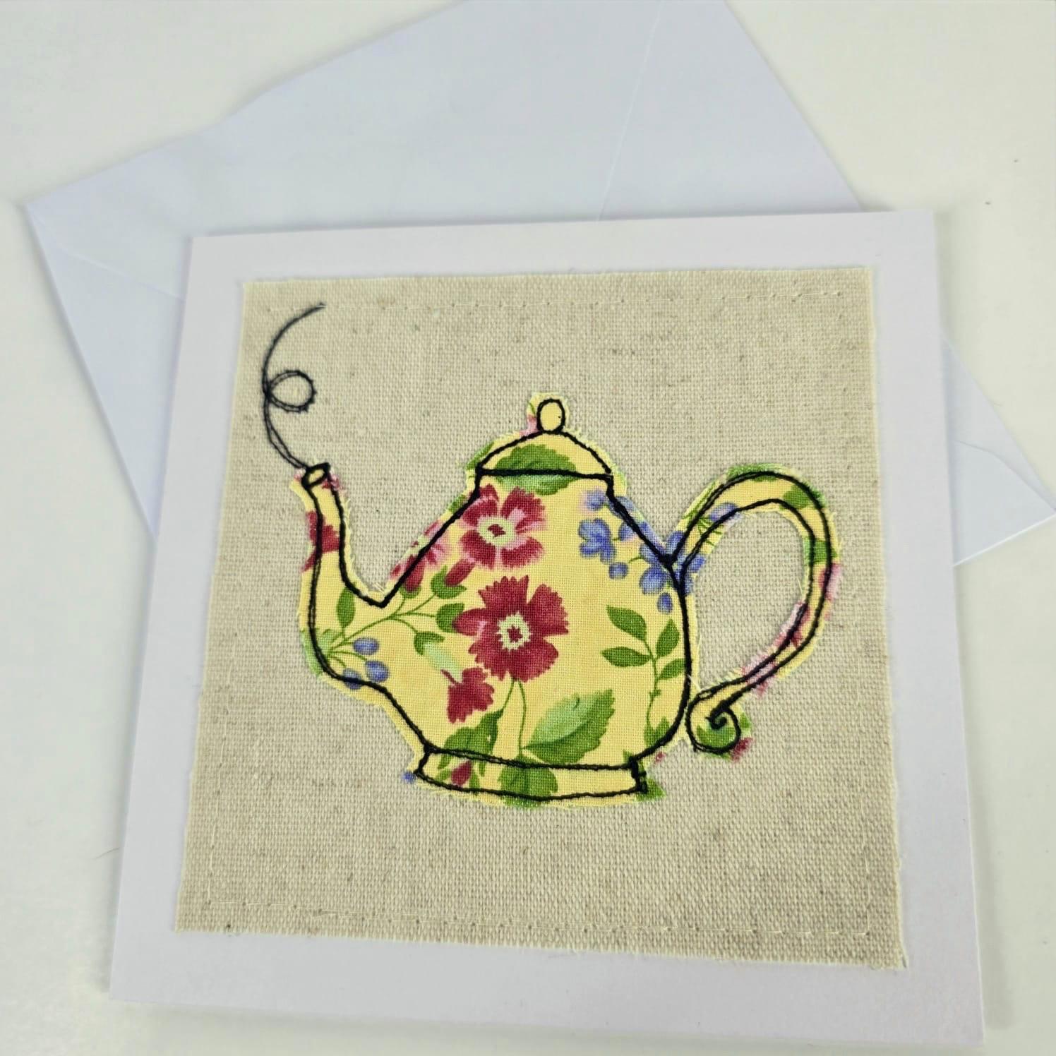 Fabric Greeting Card & Envelope| Tea Time| 13cm x 13cm
