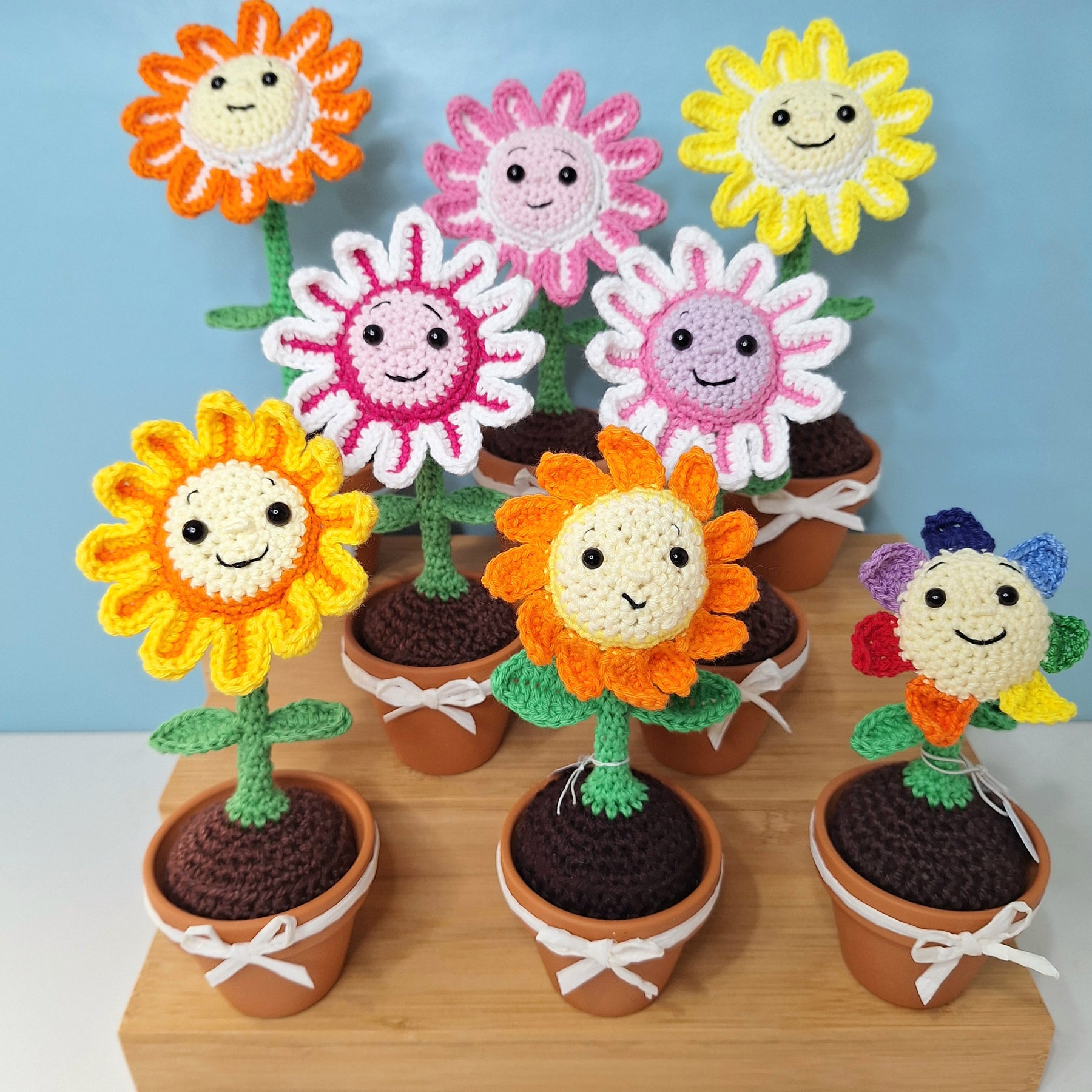 Happy Daisy Crocheted Flower in  Terracotta Pot