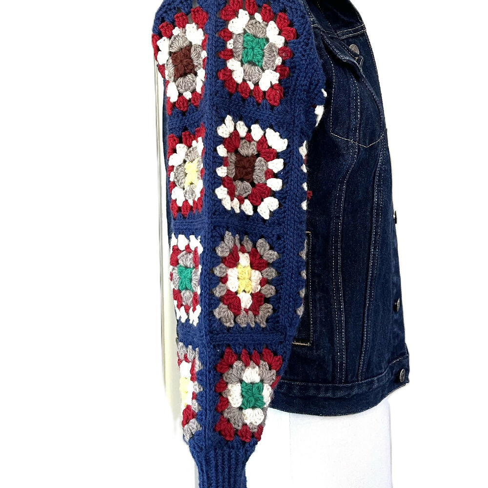 Crochet Granny Square Denim Vest side image