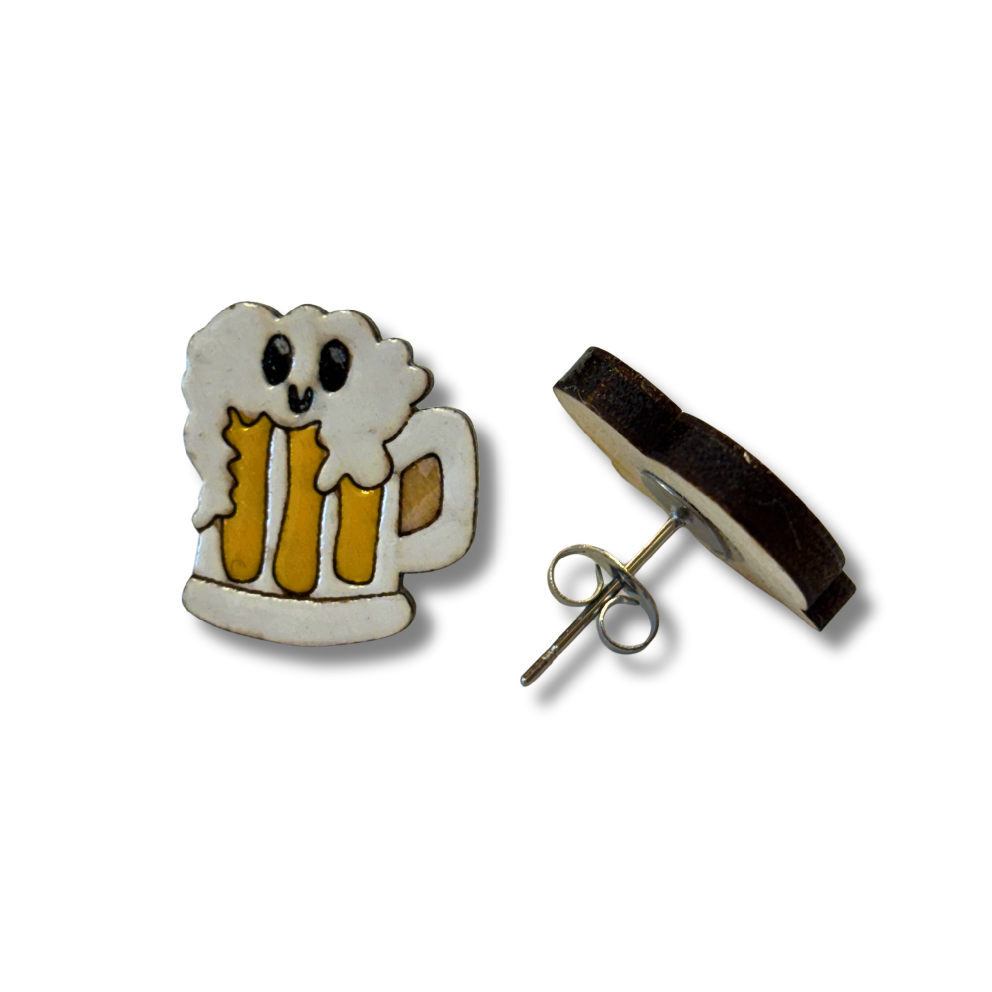 Beer and pretzel studs - wooden, hand painted