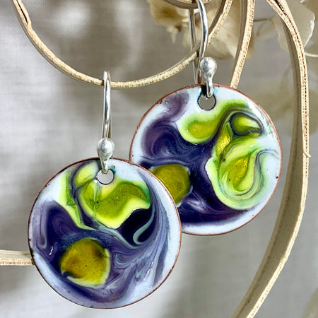 Purple and green swirl. Enamel earrings. Handmade