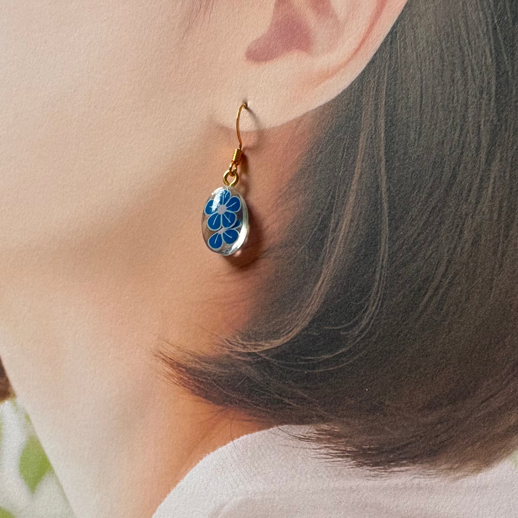 Oval Floral Resin Earrings