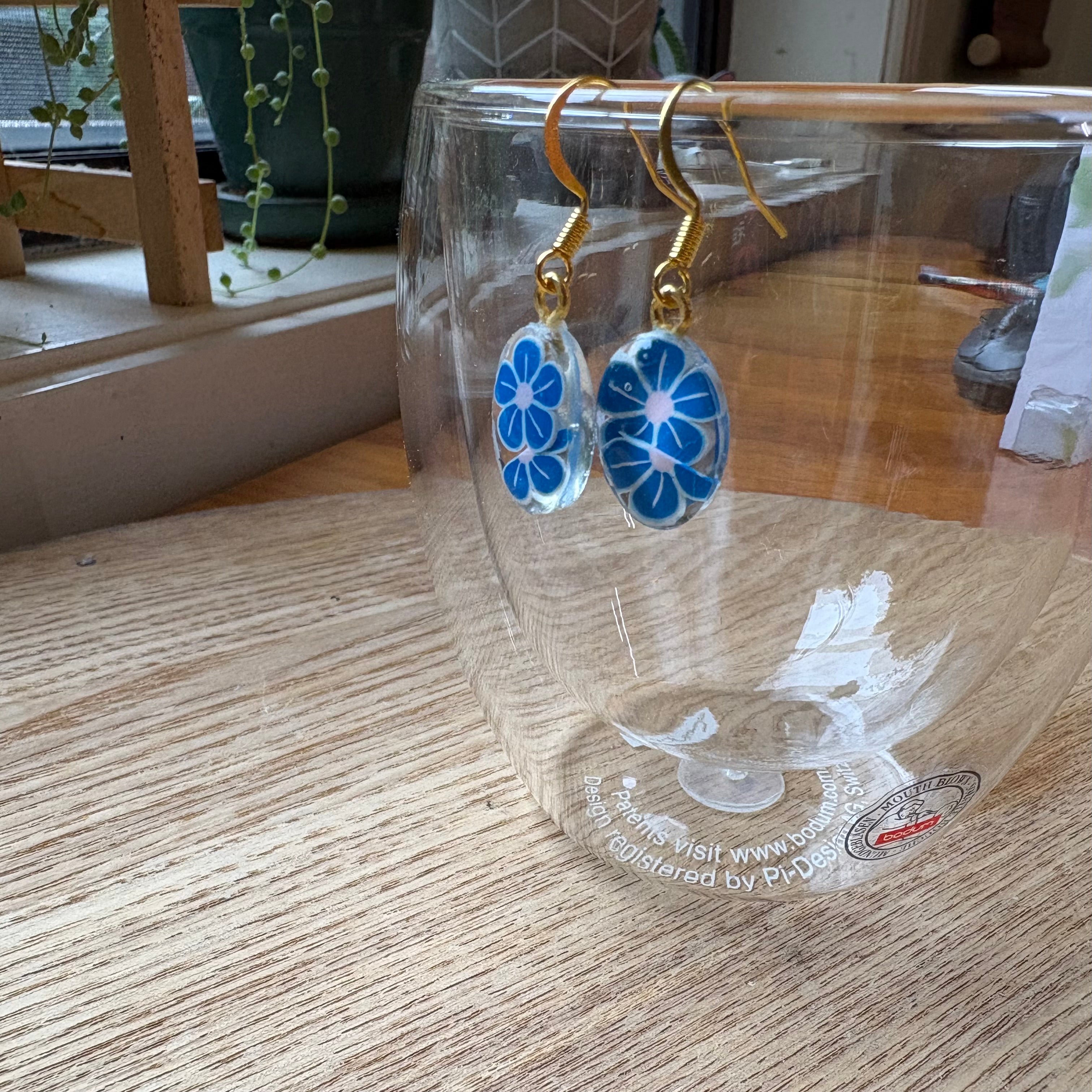 Oval Floral Resin Earrings