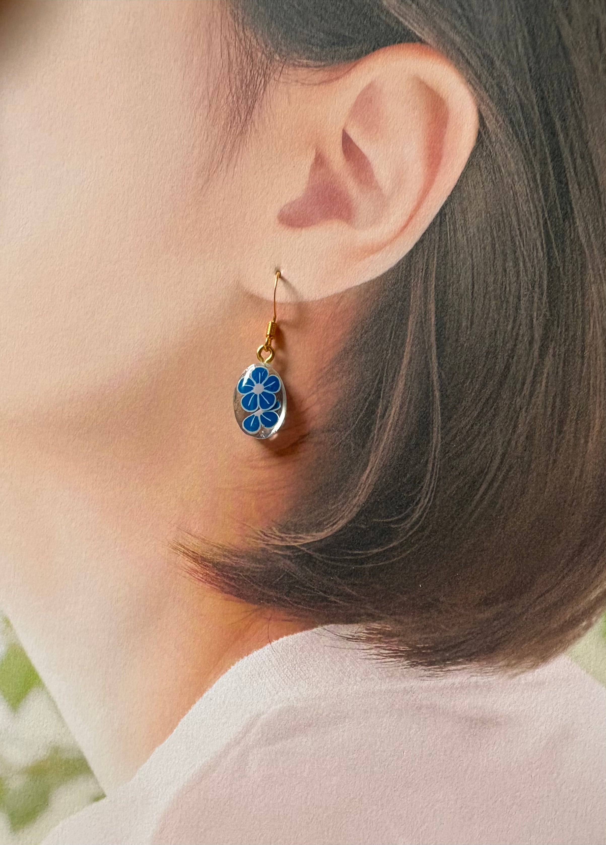 Oval Floral Resin Earrings
