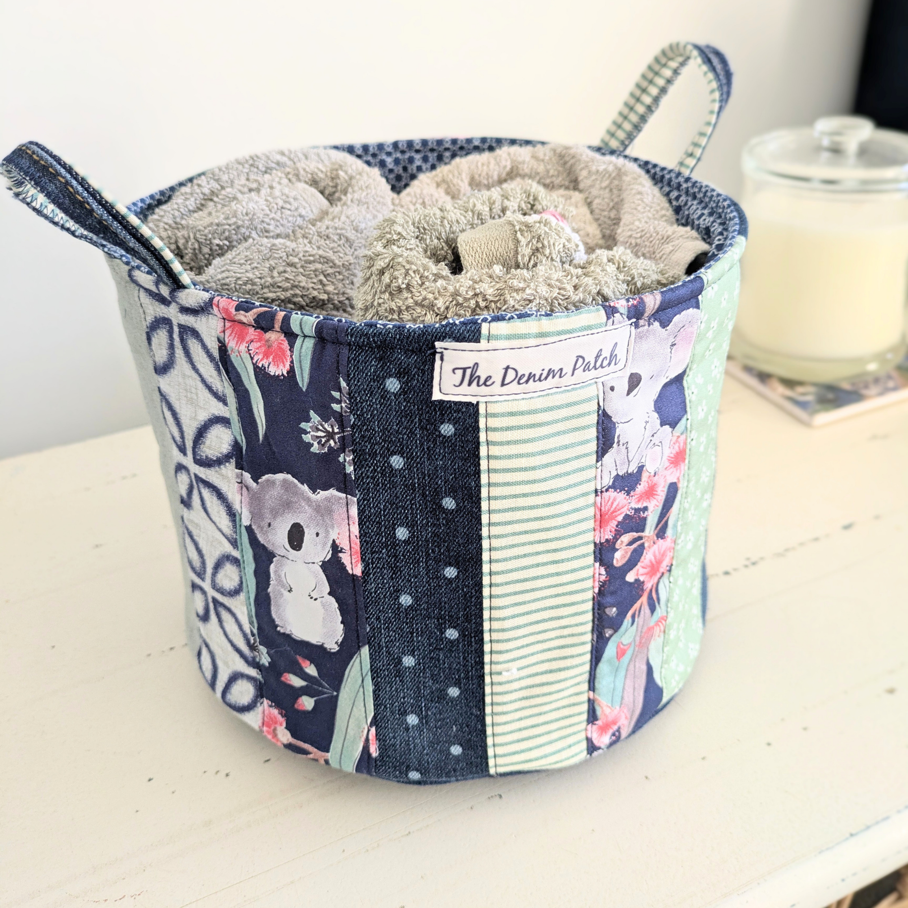 Storage Basket Upcycled Denim Koala Blue