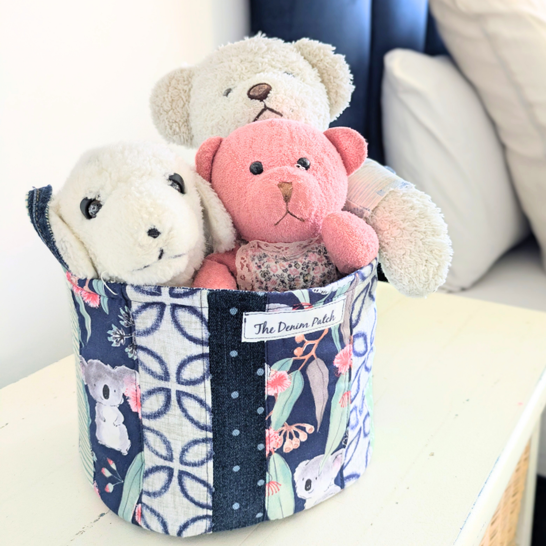 Storage Basket Upcycled Denim Koala Blue
