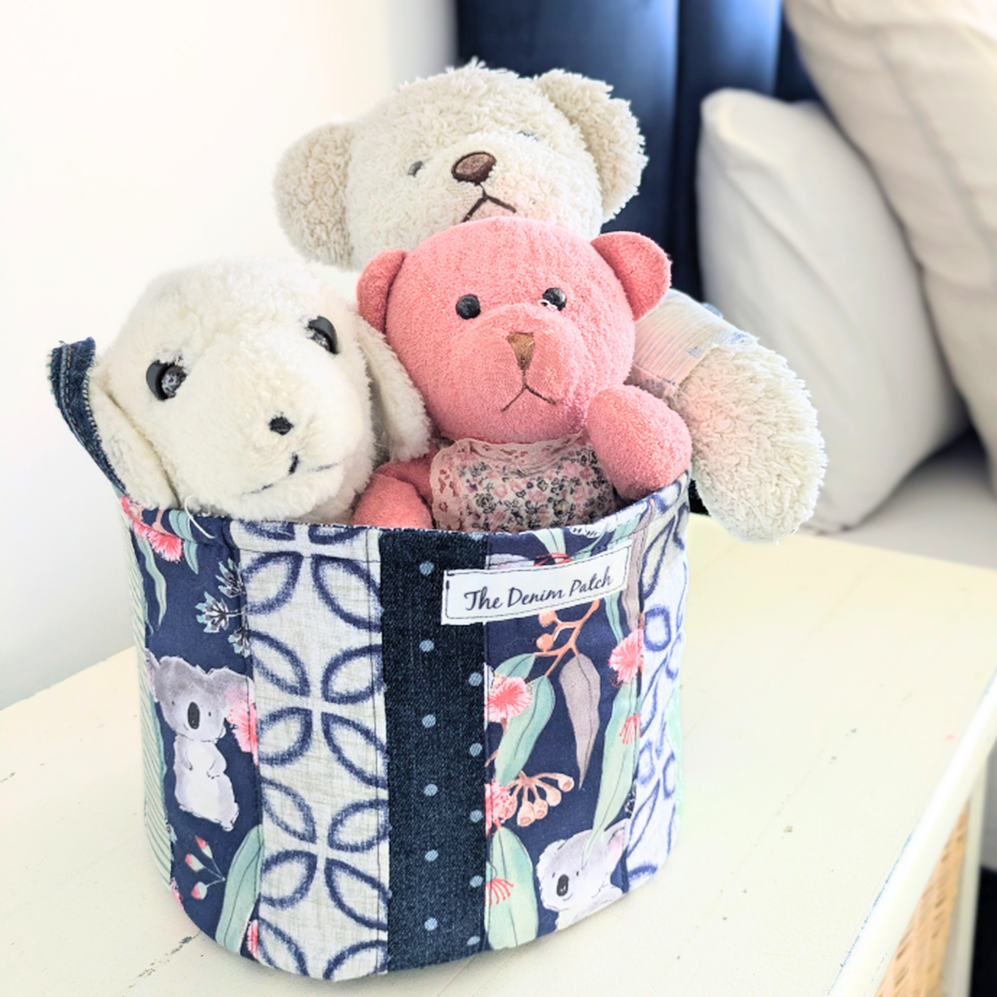 Storage Basket Upcycled Denim Koala Blue