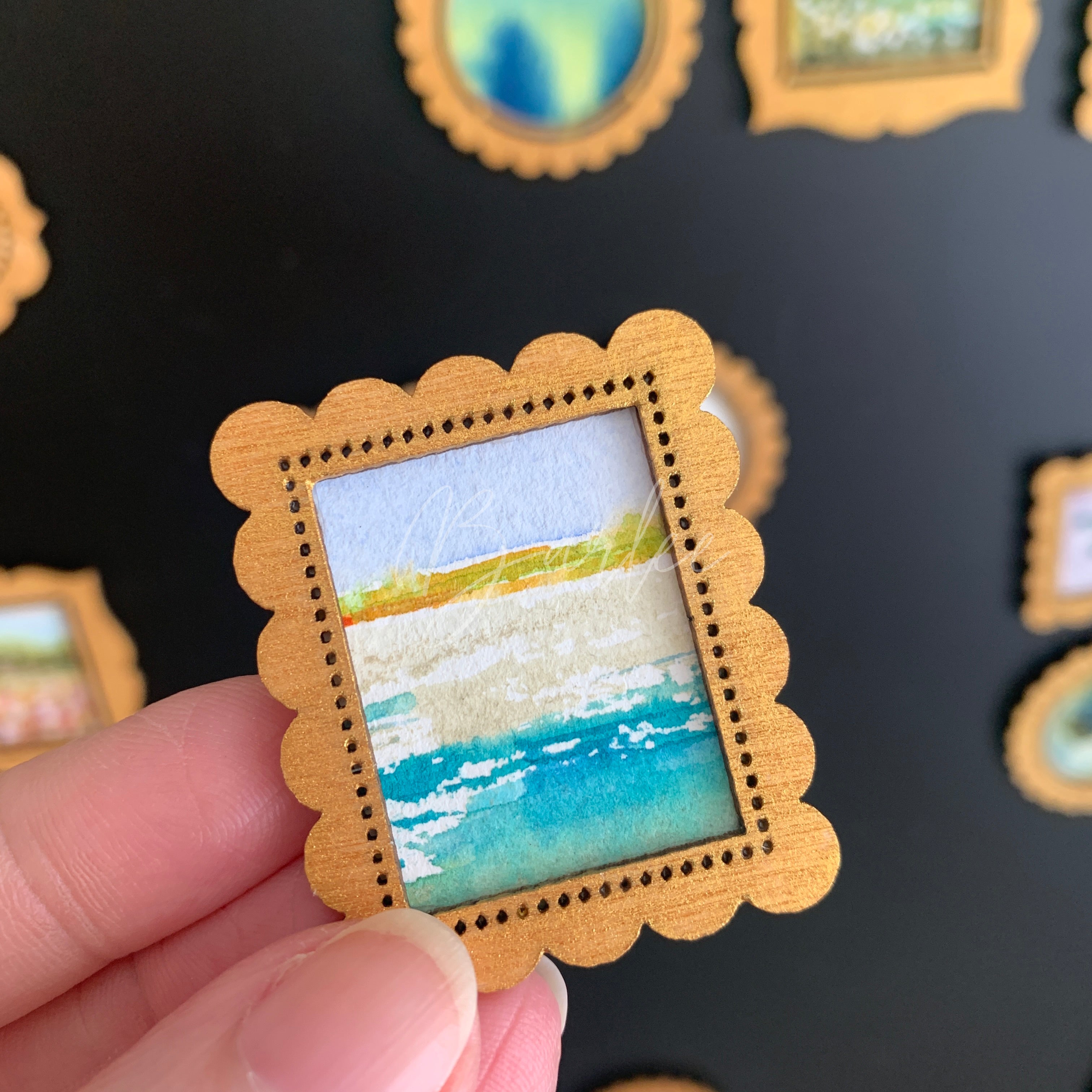 Hand Painted Fridge Magnet Set - 4 Framed Mini Paintings