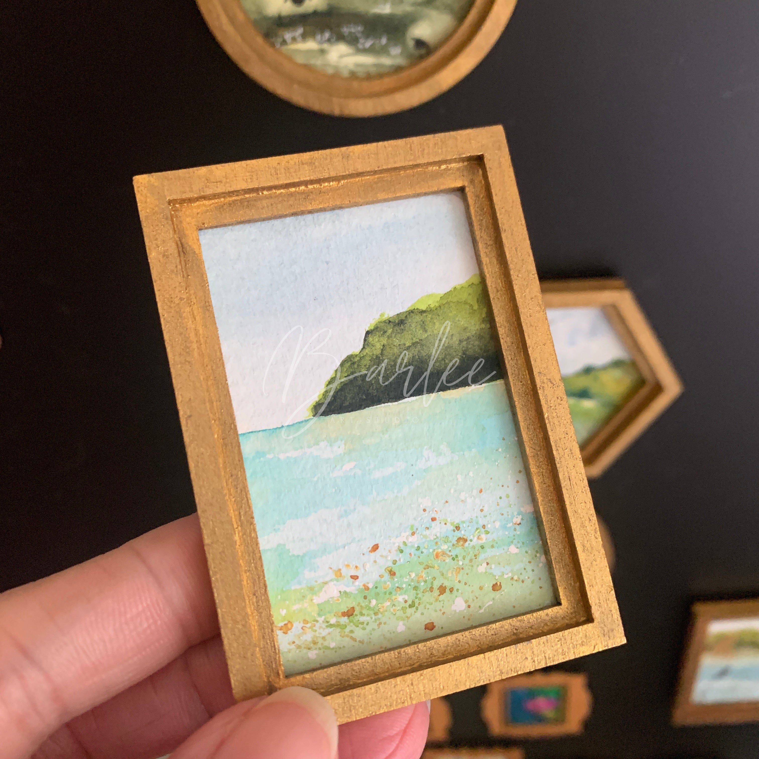 Large Hand Painted Fridge Magnet Set - 3 Framed Original Mini Paintings