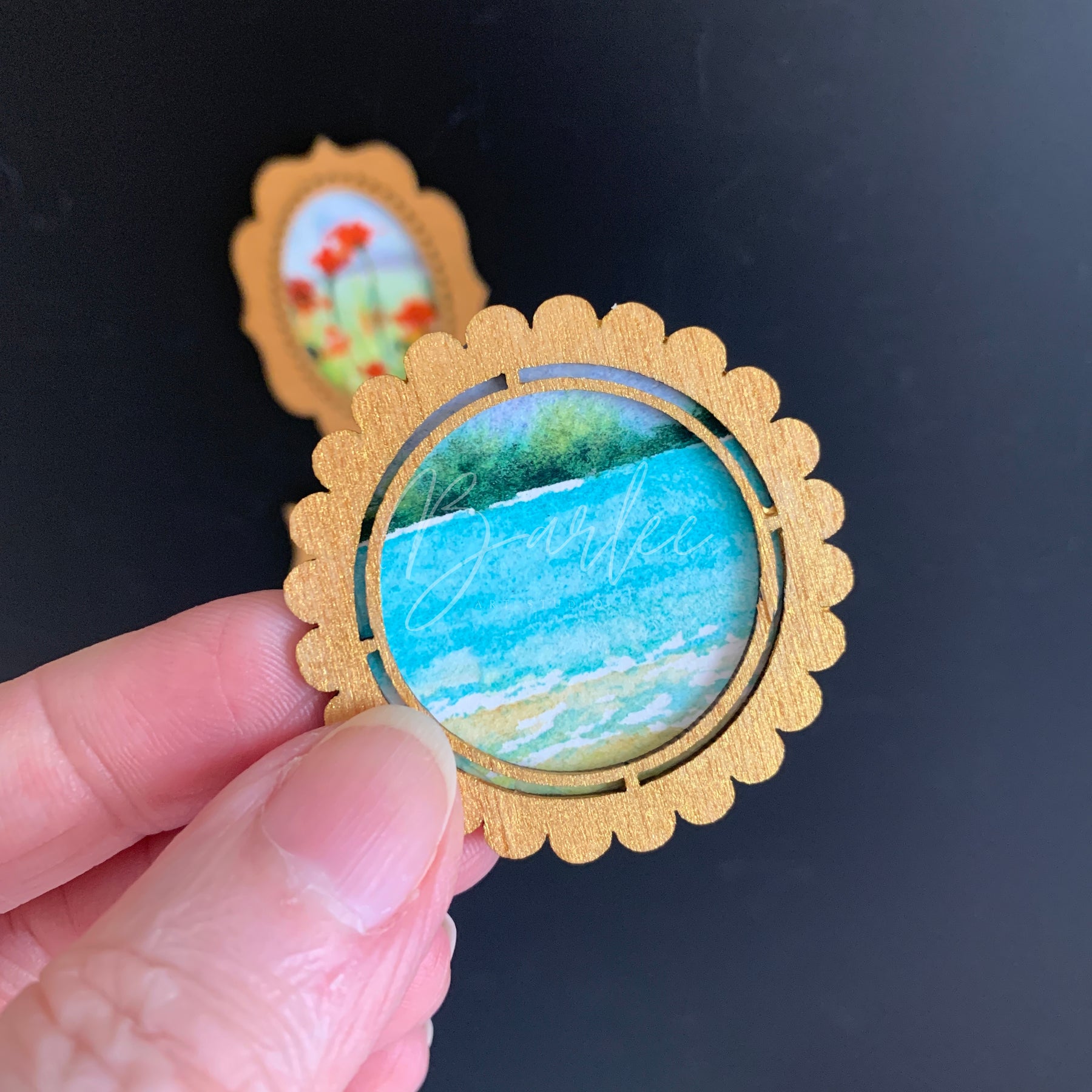 Hand Painted Fridge Magnet Set - 3 Framed Mini Paintings
