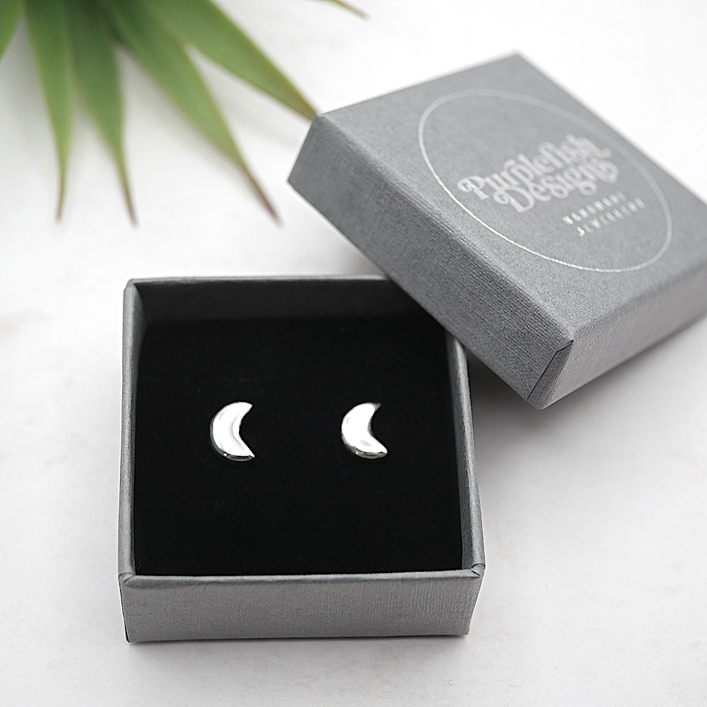 Moon Studs - Handmade Sterling Silver Studs by Purplefish Designs