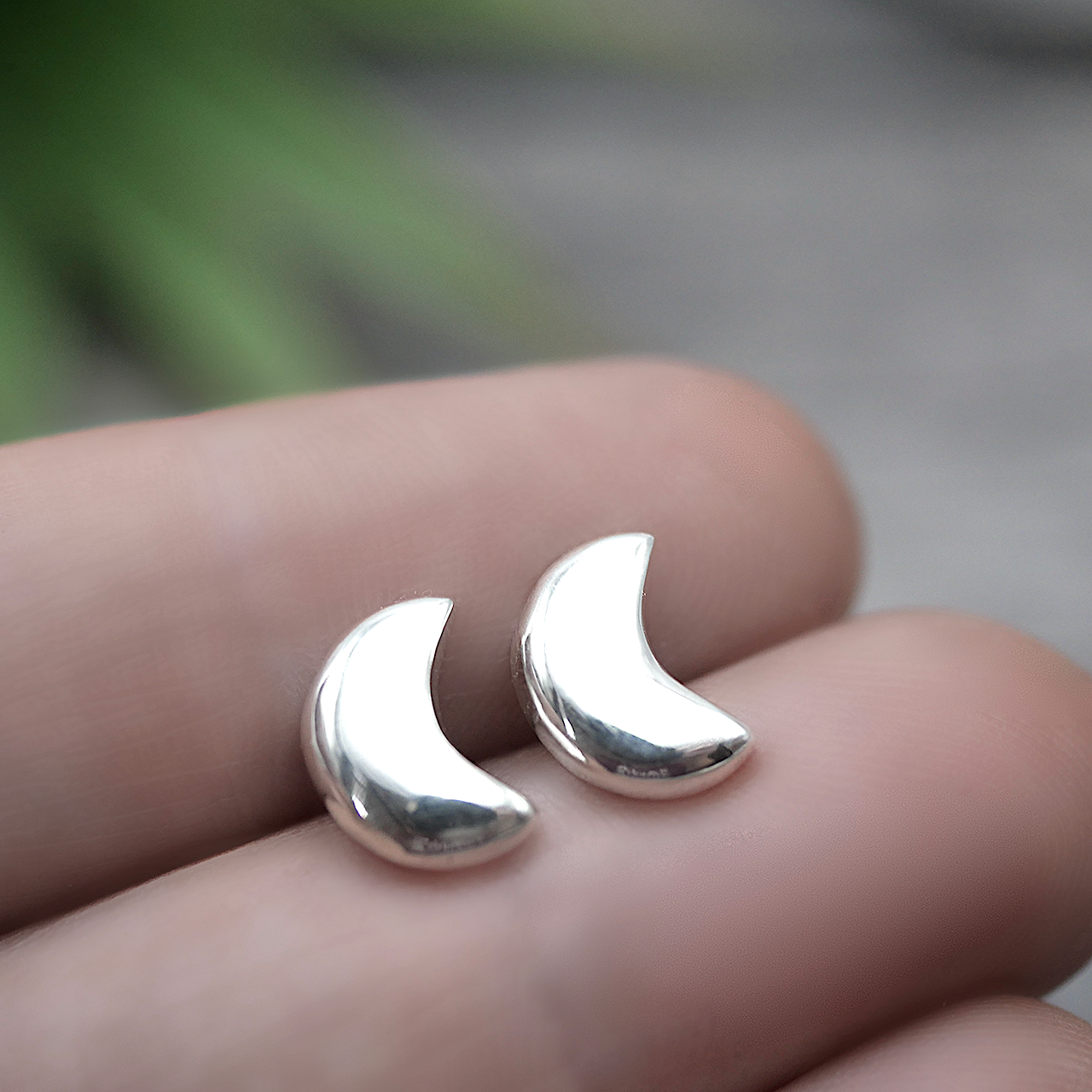 Moon Studs - Handmade Sterling Silver Studs by Purplefish Designs