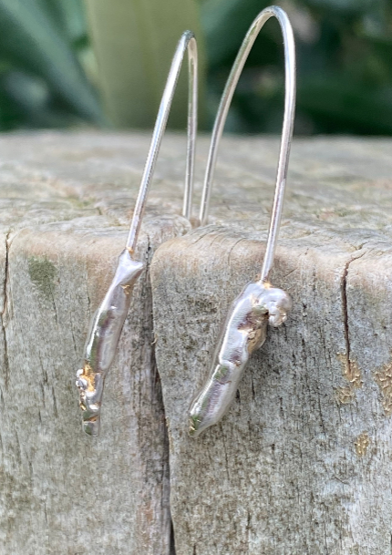 Tidal Drop Earrings - Water Cast Sterling Silver