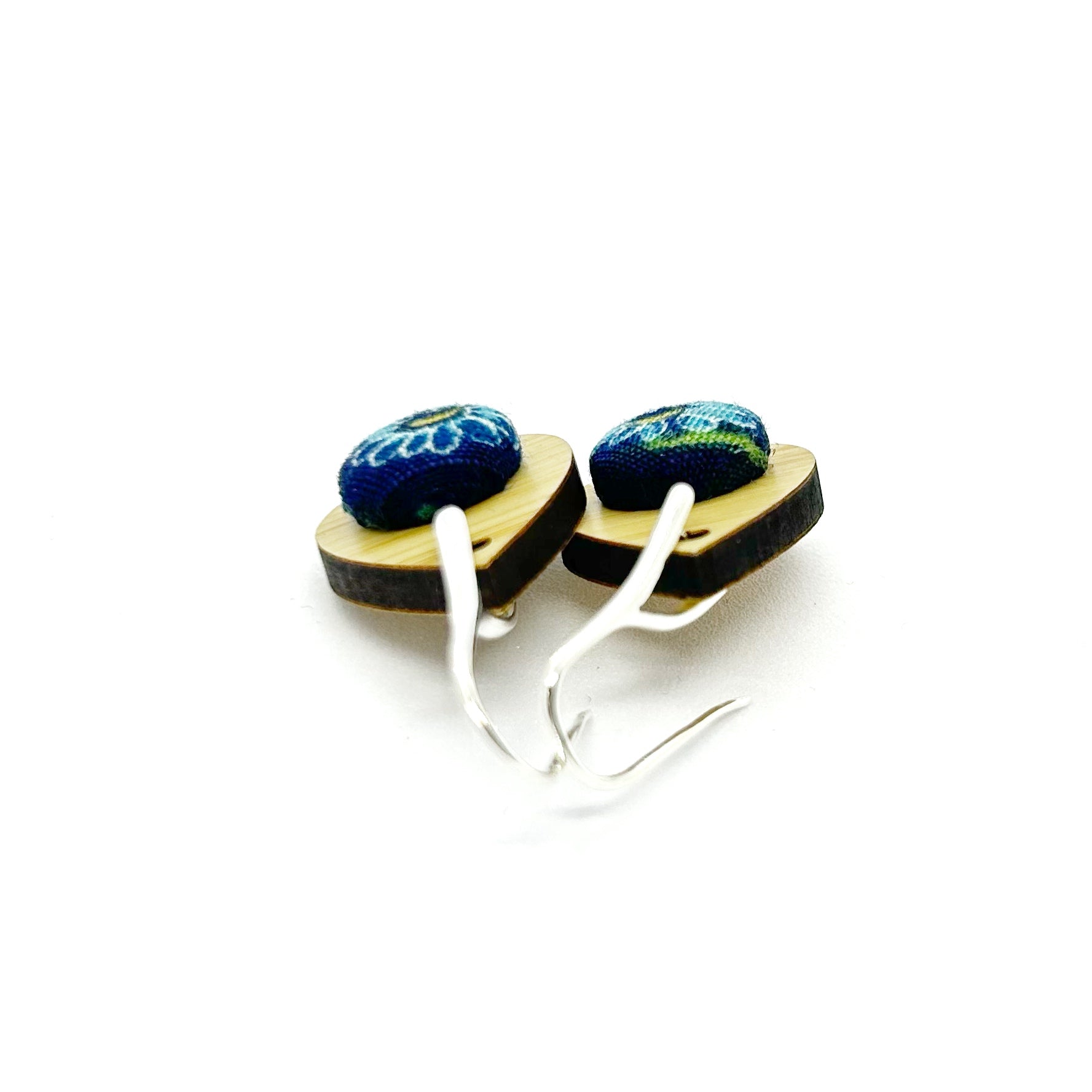 Kimono Tear Drop Bamboo Earrings - Blue