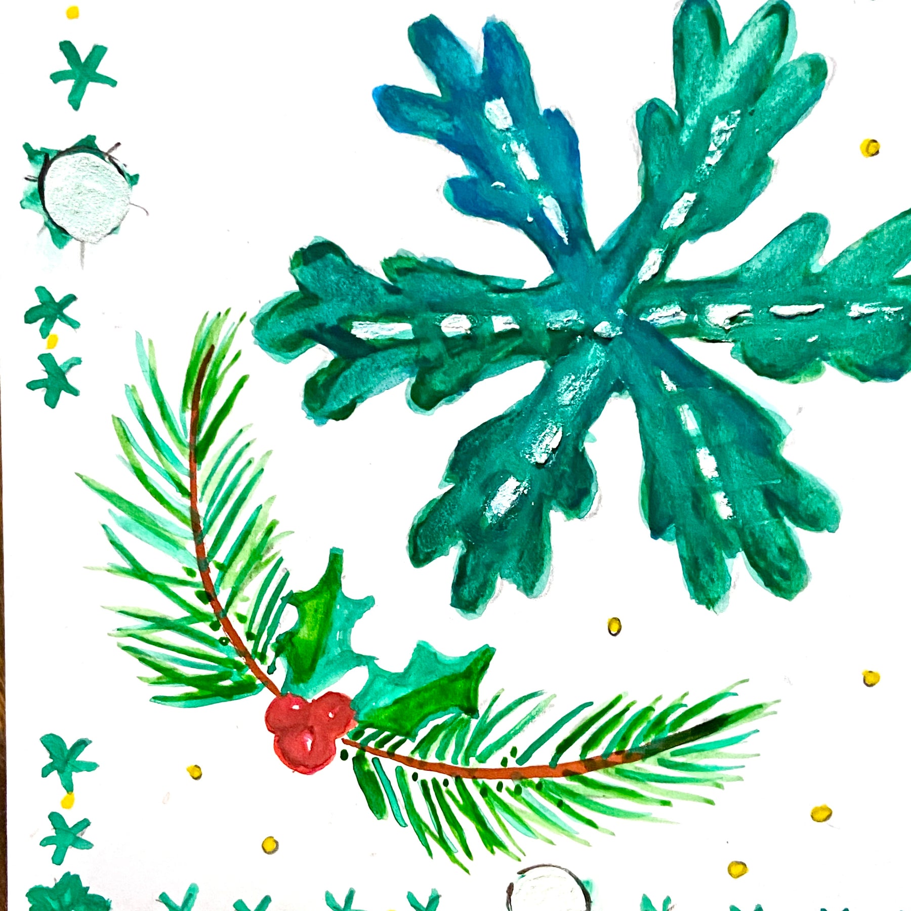 Hand Painted Christmas Card - green version