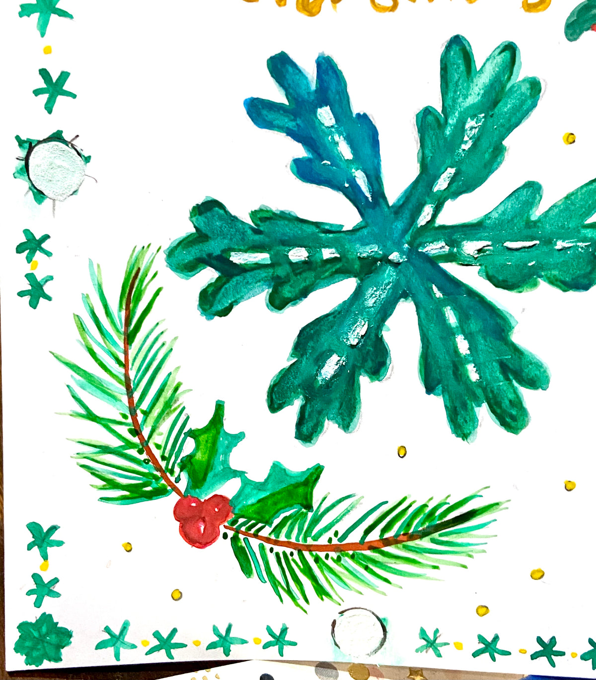 Hand Painted Christmas Card - green version